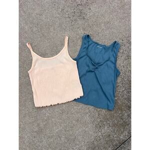 Old Navy Ribbed Tank Top Bundle L Dusty Blue Pale Orange Y2K Streetwear‎ Retro